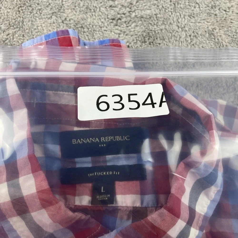 Banana Republic Untucked Fit Shirt Mens Large Blue Red Plaid Check Button Down